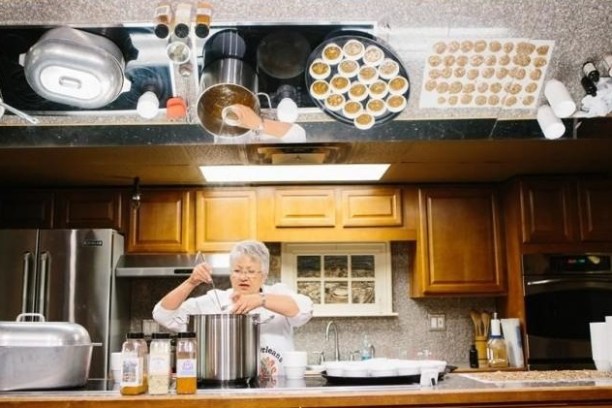 a kitchen with a pot on the stove